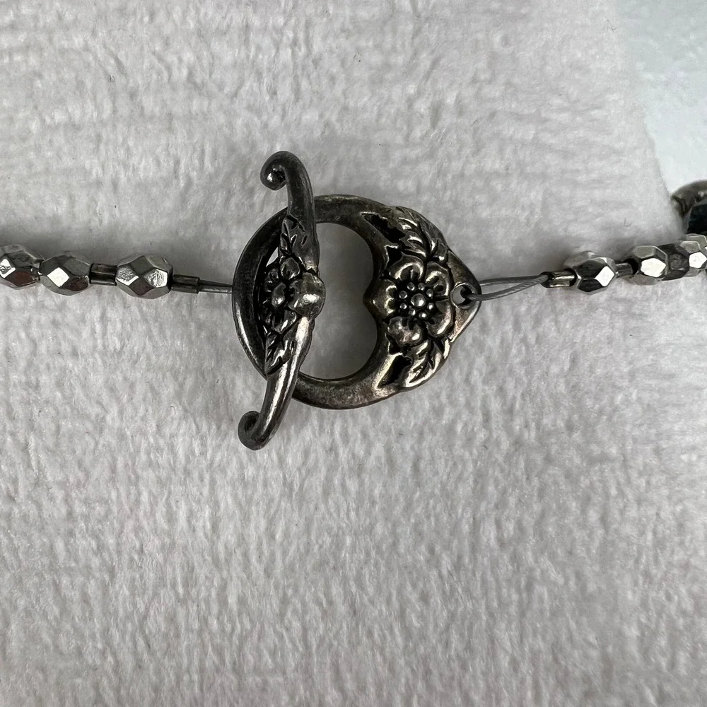 Victorian Gothic Jeweled Heart Pendant Necklace Black Rhinestone Beaded Witchy
